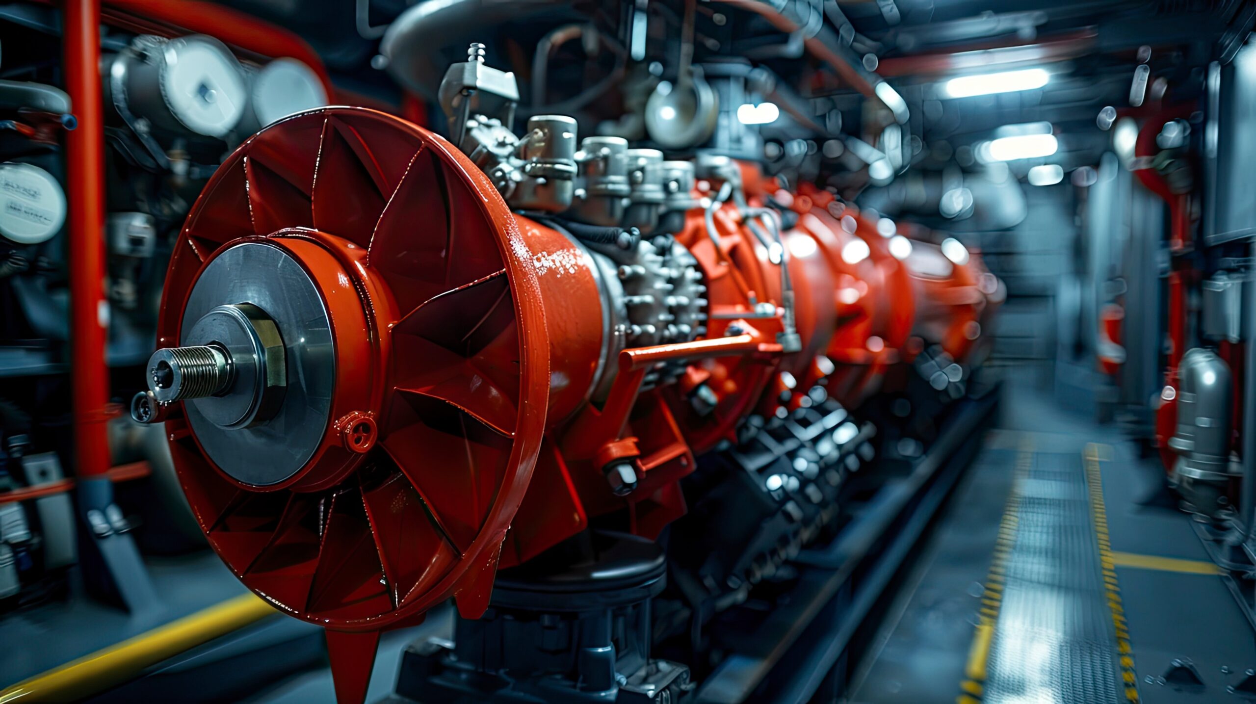 A powerful marine engine's propeller and drive system